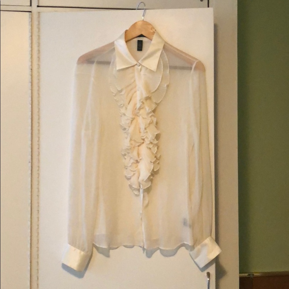 Ralph Lauren silk ruffled collared shirt